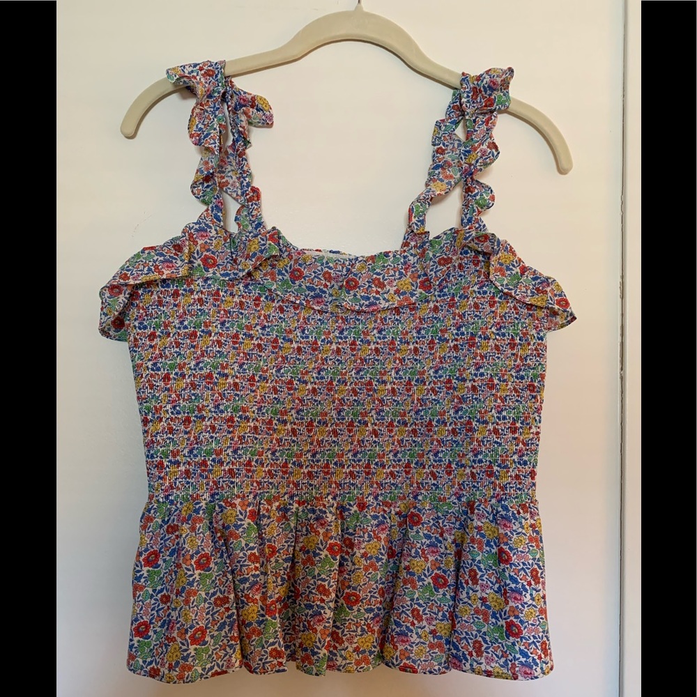 J Crew x Liberty of London Smocked Ruffle Top